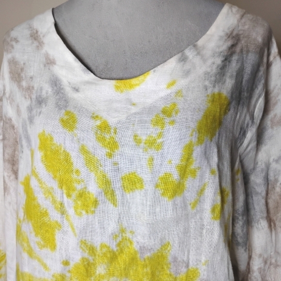 Belle France Italian Linen Tie-Dye Tunic Sz L High-Low Hem Boho Lagenlook Cover - Picture 4 of 8